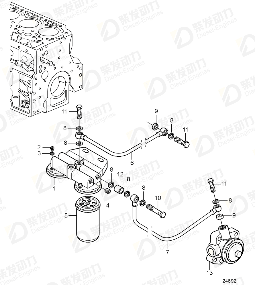 VOLVO Fuel filter housing 20801706 Drawing